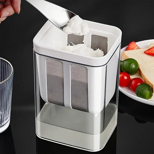 2 in 1 Yogurt Strainer with Storage Box – 1100ml (Plastic + Steel) - justgrabit.in | Just Grab It
