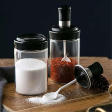 Clear Glass Spice Jar with Integrated Spoon & Airtight Lid (250ml Approx) - justgrabit.in | Just Grab It