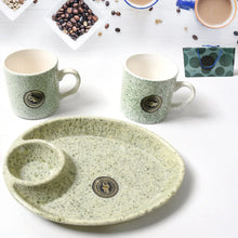 Ceramic Tea/Coffee Cup Set - Alpino 3 - Piece with 2 - Compartment Serving Platter (BPA - Free) - Justgrabit Inc.