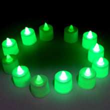 GREEN FLAMELESS LED TEALIGHTS, SMOKELESS PLASTIC DECORATIVE CANDLES - LED TEA LIGHT CANDLE FOR HOME DECORATION, Diwali (PACK OF 12) - justgrabit.in | Just Grab It