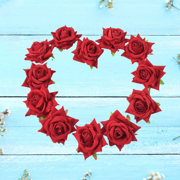 Flower Rose Hair Pin/Clip – Velvet Flower Design (12 Pcs Set, Red Color) - justgrabit.in | Just Grab It