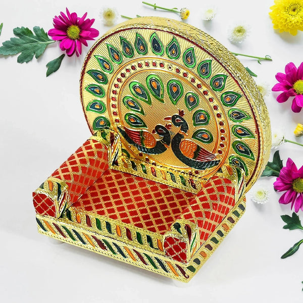 Meenakari Work Laddu Gopal Singhasan / Sihasan for Pooja Mandir Wooden Krishna Ladoo Bal Gopal Sofa Asan, Home Decorative Premium Look Decorative Singhasan Suitable For Home, Office, Restaurant (2 Pc Set) - Justgrabit Inc.