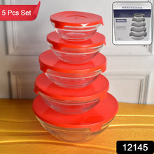 Modern Glass Bowl Set, Mixing / Storage Bowls with Red Lids (5 Pcs Set) - justgrabit.in | Just Grab It