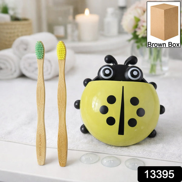 cute ladybug toothbrush holder with toothbrush combo set - justgrabit.in | Just Grab It