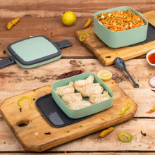 GREEN DOUBLE - LAYER PORTABLE LUNCH BOX STACKABLE WITH CARRYING HANDLE AND SPOON LUNCH BOX , Bento Lunch Box - Justgrabit Inc.