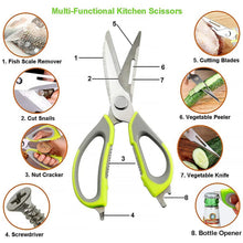 Multi - Purpose Kitchen Shears with Magnetic Holder, Stainless Steel, Red Multifunction Heavy Duty and Kitchen Scissors - Justgrabit Inc.