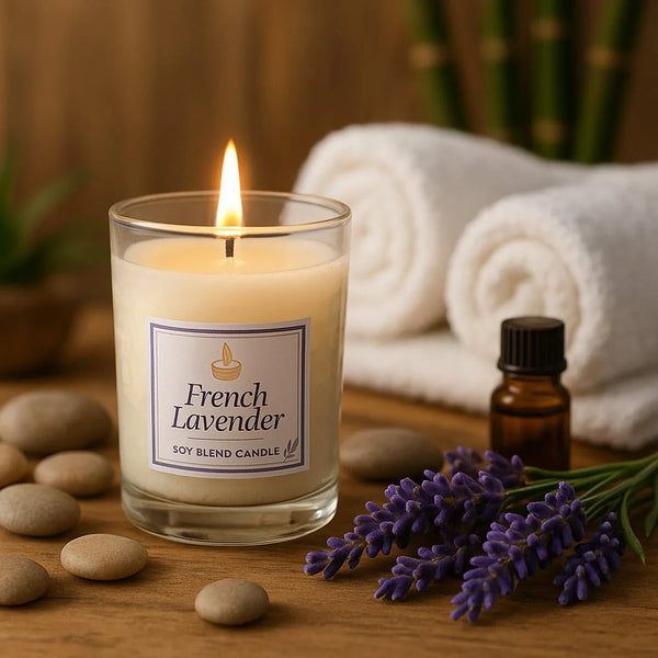 In'lief French Lavender Soy Blend Scented Candle in Glass Jar (50GM / 1 Pc) - Justgrabit Inc.