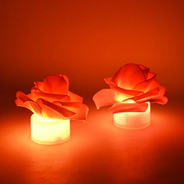 Rose Flower Shaped LED Flickering Tealight Candles (2 Pc) - justgrabit.in | Just Grab It