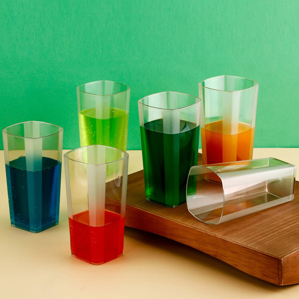 Unbreakable Transparent Square Design Wine Tumbler Plastic Glass 300 ML 6 Pc - justgrabit.in | Just Grab It