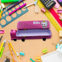 Double Decker Metal Bus Compass Case – 2 - Layer with Movable Wheels & Sharpener for Kids - justgrabit.in | Just Grab It