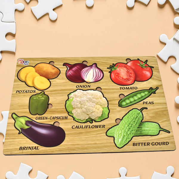 Wooden Vegetable Puzzle Learning Educational Board (1 Set / 28×20 Cm) - justgrabit.in | Just Grab It