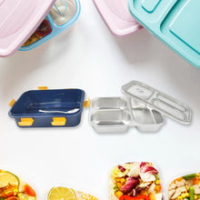 3 Compartment Transparent Stainless Steel Lunch Box for Kids - Justgrabit Inc.