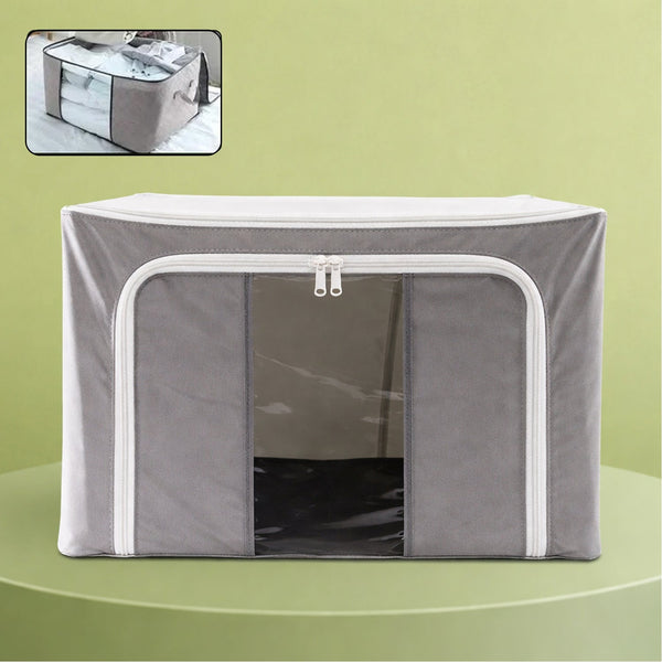 Foldable Steel Frame Clothes Storage Organizer Bag 60x43x32cm (Mix Color) - justgrabit.in | Just Grab It