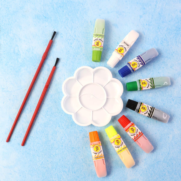 Watercolor Paint Set with 8 Vibrant Colors, Brushes, and Palette - justgrabit.in | Just Grab It