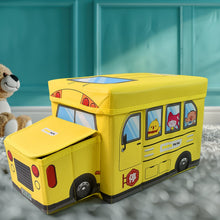 School Bus Shaped Portable Foldable Toy Box Storage with Lid (1 Pc) - justgrabit.in | Just Grab It