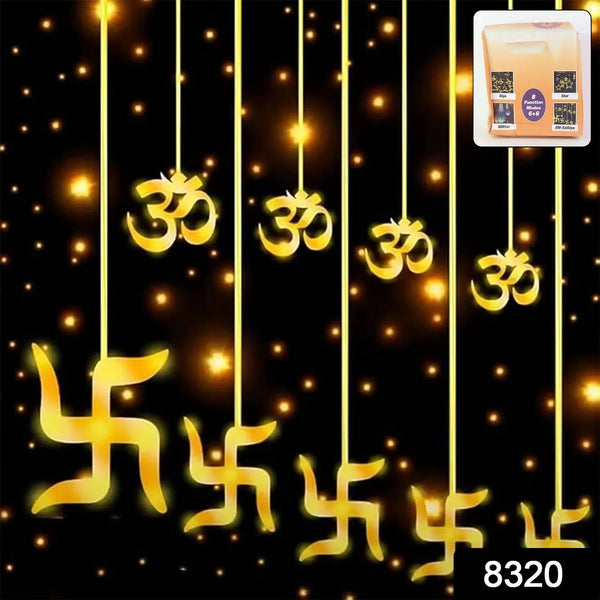 Swastik om Curtain Decorative Lights, String Lights with 12 Hanging Props138 LED, Diwali Decoration Items for Home Decor, Night Light, Room Lights for Bedroom, Balcony Decor. - justgrabit.in | Just Grab It