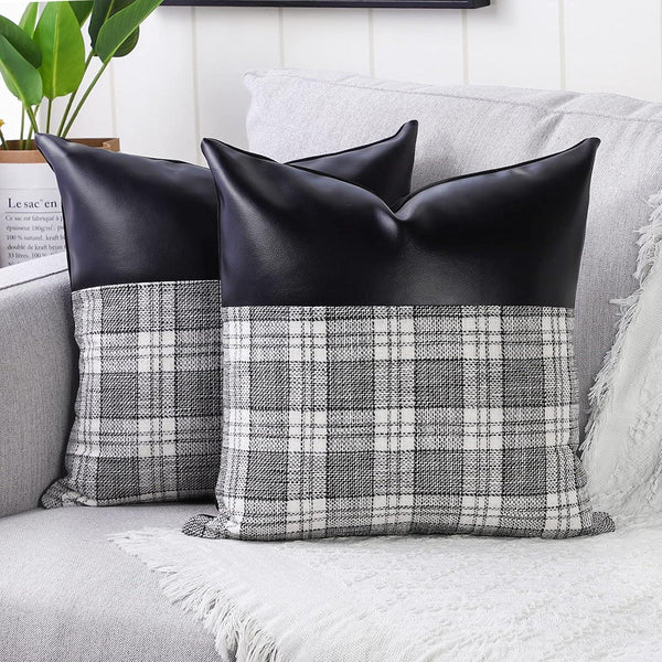 Pillow Covers Cushion Cases Soft Leather and Cotton (23 × 22 Inch / 1 Pair / 2 Pc) - justgrabit.in | Just Grab It