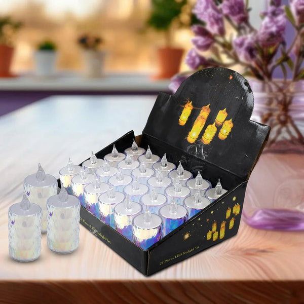 24 Pc Flameless and Smokeless Decorative Melting Candles LED Tea Light, Diwali - justgrabit.in | Just Grab It