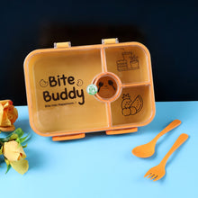 Bite Buddy 4 - Compartment Leak - Resistant Plastic Lunch Box with Spoon & Fork - justgrabit.in | Just Grab It