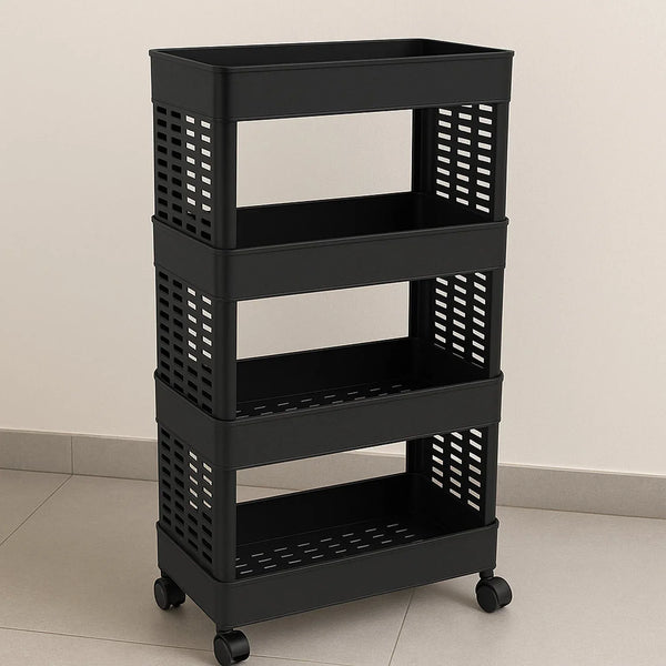 4-Layer Plastic Storage Rack with Wheels - Justgrabit Inc.