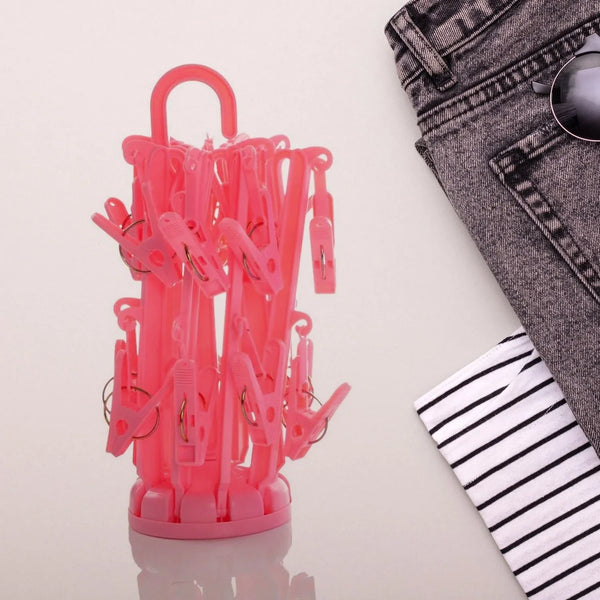 Plastic Foldable Underwear Hanging Dryer Clothes Clips Hanger Drying Rack, Clothes Hangers with 16 Clips, Clip Hanger Drip Hanger for Drying Underwear, Baby Clothes, Socks, Bras, Towel, Cloth Diapers, Gloves - justgrabit.in | Just Grab It