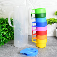 Rainbow Picnic Plastic Pitcher / Jug / Kettle Glass / Cup Set Water (9 Pcs Set) - justgrabit.in | Just Grab It