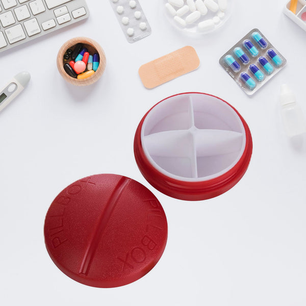 Portable Round Shape 4 Compartments Pill Box (1 Pc) - justgrabit.in | Just Grab It