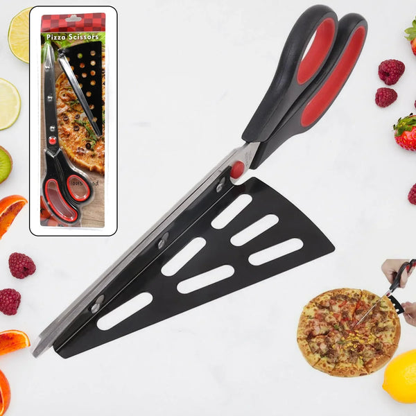 Stainless Steel Pizza Cutter Scissors Plastic Handle with Removable Spatula - justgrabit.in | Just Grab It