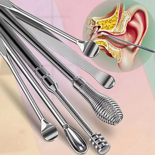 6 - in - 1 Ear Wax Cleaner - Resuable Ear Cleaning Tools Leather Pouch - justgrabit.in | Just Grab It
