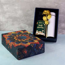 Effete Kulfi Almonds Gift Hamper, Golden Rose With Bottle (3 Pc Set), Mix Color - justgrabit.in | Just Grab It
