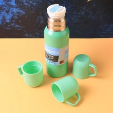 Green Vacuum Flask Set – Stainless Steel Thermos with 3 Cups, Approx 500ml - Justgrabit Inc.