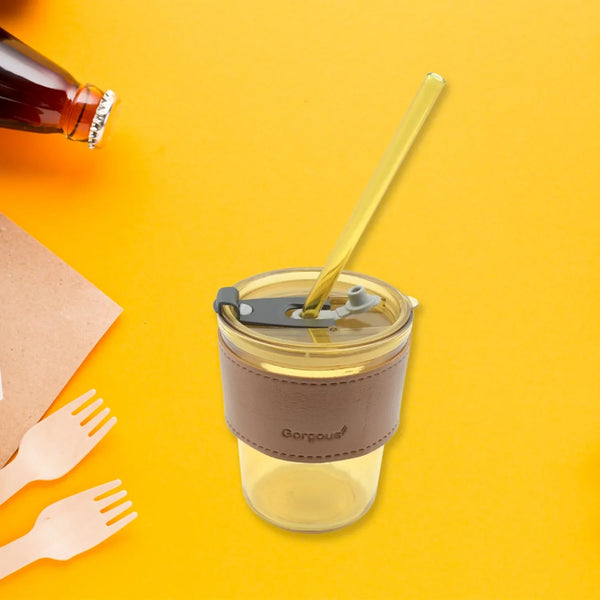 Glass Coffee Mug with Straw & Lid: Perfect for Home & Travel - Justgrabit Inc.