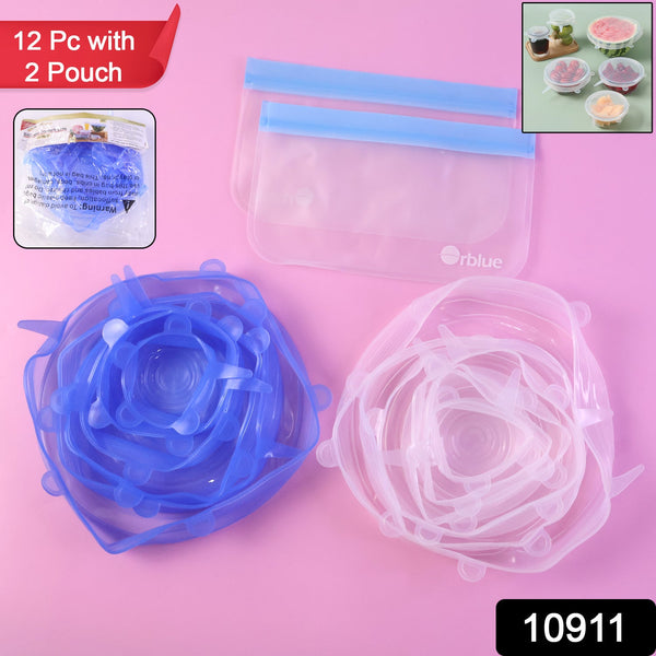 12 Peace Reusable Stretch Lids Set with 2 Storage Pouches – Flexible Food Cover Lids - justgrabit.in | Just Grab It