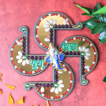 Golden Swastik Shubh Labh Wall Hanging with Ganesh Idol (1 Pc) - Justgrabit Inc.