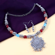 Oxidised Silver Traditional Beaded Necklace Set - justgrabit.in | Just Grab It