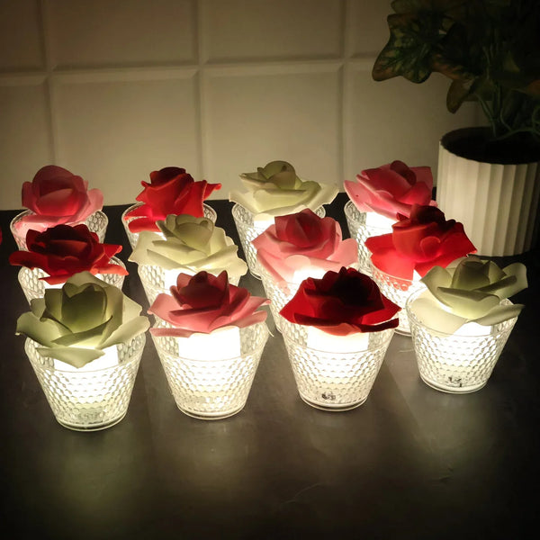 Rose Shaped Decorative Flameless LED Candles (12 Pc) - justgrabit.in | Just Grab It