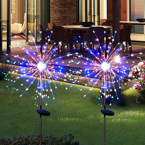 Solar Powered Multicolor Starburst Firework Garden Light Set (2 Pc / 150 LED) - justgrabit.in | Just Grab It