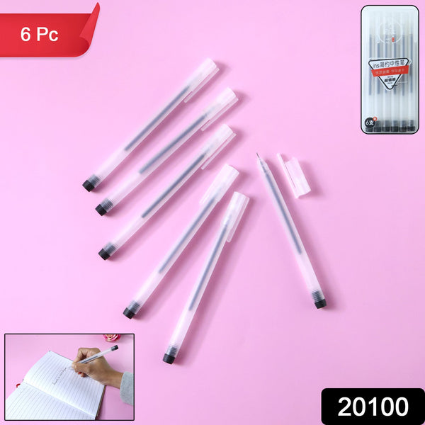 Transparent Smooth Writing Black Gel Pens Set of 6 Pieces - justgrabit.in | Just Grab It