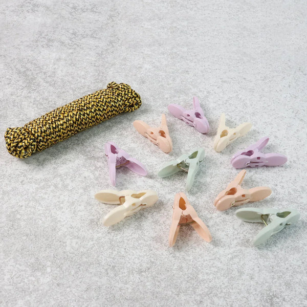 Clothes Drying Rope with Multipurpose Cloth Clips (1 Set) - justgrabit.in | Just Grab It