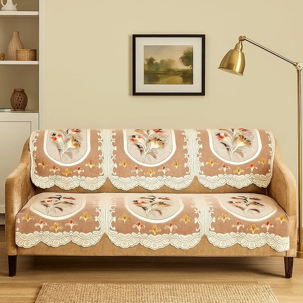Elegant Floral Sofa Protector Runner - (Set / 132x28 Inch) - justgrabit.in | Just Grab It