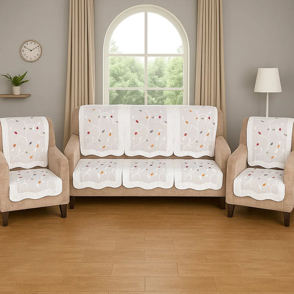 Elegant Leaf - Pattern Sofa Runner - (Set / 230x28 Inch) - justgrabit.in | Just Grab It