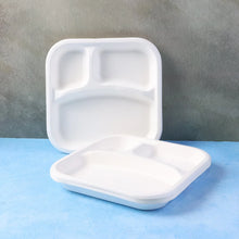 Compostable Bagasse 3 - Compartment Square Meal Plate - justgrabit.in | Just Grab It