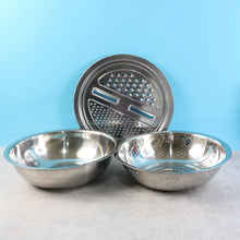 3 - in - 1 Stainless Steel Mixing, Straining & Grater Bowl Set - justgrabit.in | Just Grab It