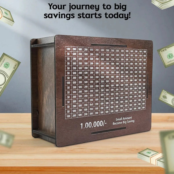 Big Wooden Savings Challenge Money Bank / Piggy Bank - (1 Pc) - justgrabit.in | Just Grab It