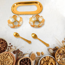 5in1 Gold Silver Plated 2 Bowl 2 Spoon Tray Set Brass with Red Velvet Gift Box Serving Dry Fruits Desserts Gift - Justgrabit Inc.