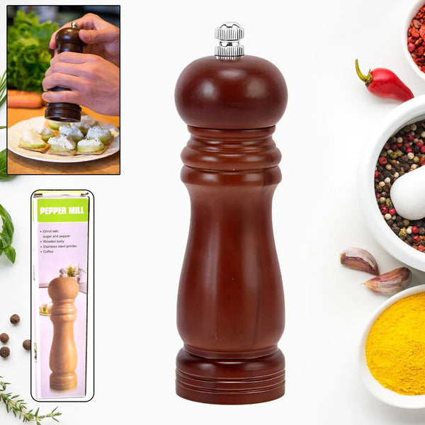 Wooden Pepper Mill 6 inch Tall - Best Pepper Grinder (1 Pc) - Justgrabit Inc.