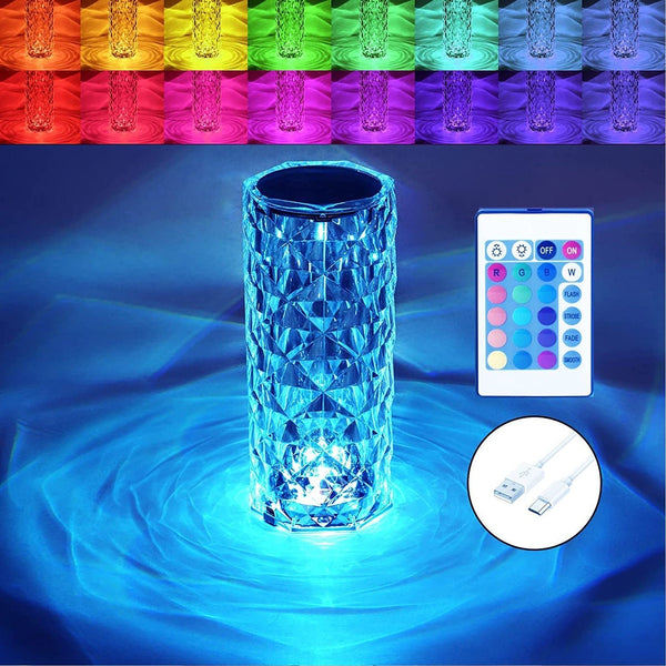 Crystal Touch Night Light for Bedroom Decor (16 Colors, Remote, USB) - justgrabit.in | Just Grab It