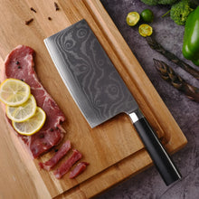 Stainless Steel Chef Damascus Cleaver Vegetable Knife with Plastic Handle & Cover, Multipurpose Use for Kitchen or Restaurant (12 Inch) - Justgrabit Inc.