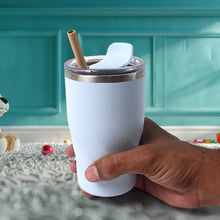 Stainless Steel Insulated Coffee Mug With Wooden Straw, Tumbler (350ml Approx) - Justgrabit Inc.