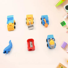 Pencil and Eraser Set, Construction Truck Theme Stationery Kit Includes 6 Pencils, 4 Erasers, 1 Sharpener, 1 Ruler Bookmark, 1 Pencil Cap Stationary For Birthday Gifts for Kids, Birthday Return Gifts (13 Pc set) - justgrabit.in | Just Grab It